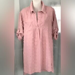 Pink Swiss Dot Swimsuit Coverup Dress Shirt NWOT